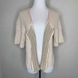 Loft Open Front Cream Cardigan Gold Trim Small 100% cotton